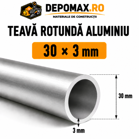 Teava rotunda aluminiu 30 x 3 mm, 6 metri (6060)